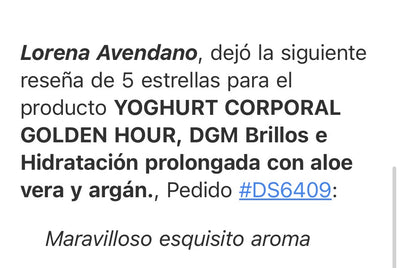 YOGHURT CORPORAL GOLDEN HOUR, DGM Brillos e Hidratación prolongada con aloe vera y argán.