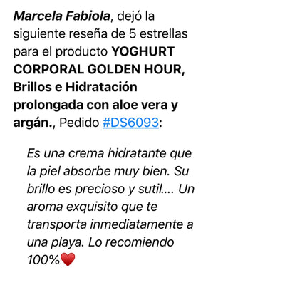 YOGHURT CORPORAL GOLDEN HOUR, (Shiny) Brillos e Hidratación prolongada con aloe vera y argán.