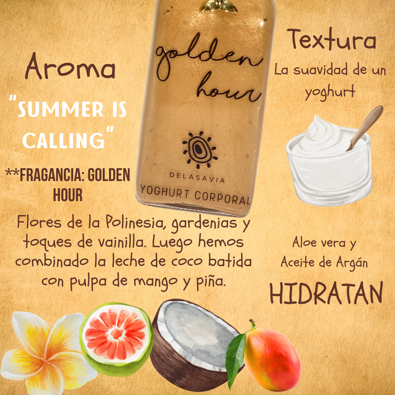 YOGHURT CORPORAL GOLDEN HOUR, Brillos e Hidratación prolongada con aloe vera y argán.