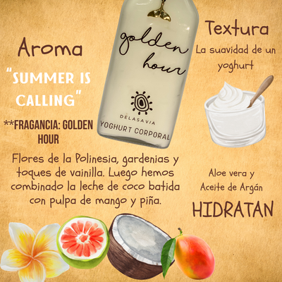 YOGHURT CORPORAL GOLDEN HOUR,  WM Hidratación y fragancia prolongada con aloe vera y argán.