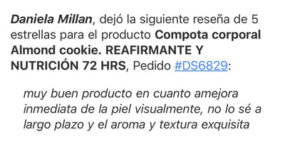 Compota corporal Almond cookie. REAFIRMANTE Y NUTRICIÓN 72 HRS