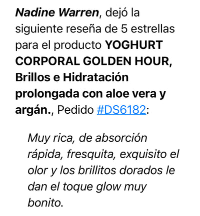 YOGHURT CORPORAL GOLDEN HOUR, (Shiny) Brillos e Hidratación prolongada con aloe vera y argán.